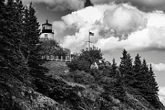 Owls Head Light Over Rocky Cliffs in Midcoast Maine -BW